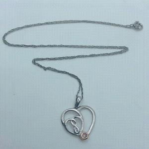 Sterling 10k Rose Gold & Diamond Heart Hearts Infinity Necklace 19” + .9”